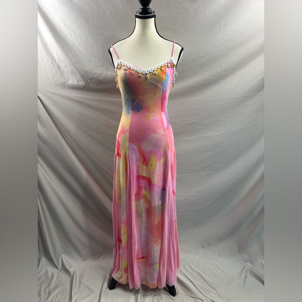 Y2K Pastel Pink Watercolor Mesh Maxi Dress - Picture 9 of 13